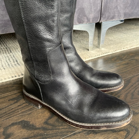 Franco Sarto Black Leather Riding Boots Size 8 Women’s Tall Knee High Zipper. - Picture 2 of 11